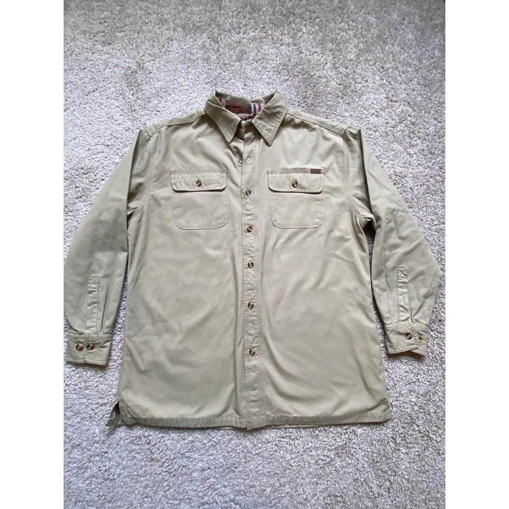 Old Mill Shirt Men Large Plaid Flannel Lined Heavy Tan Button Work Shirt S12